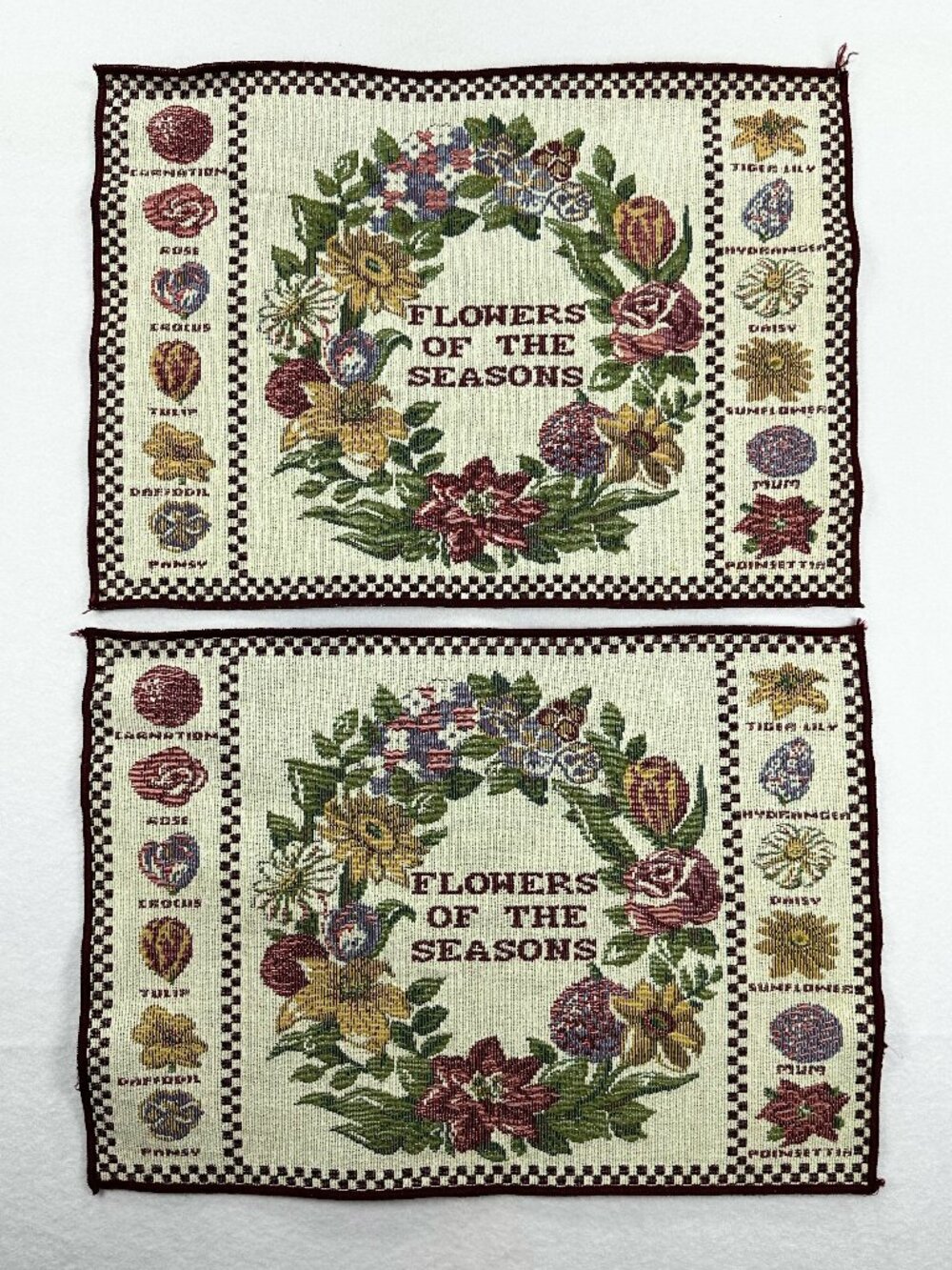 Vintage Flowers Of The Seasons 2 Wall Art Decor Tapestry Placemats DIY 17x12.5